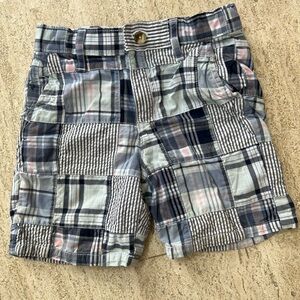 Janie and Jack Plaid Patchwork Shorts - Blue, Gray, Pink